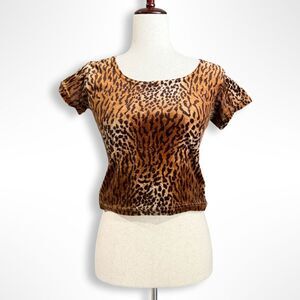 VTG 90s Rendez-Vous Paris, Velour Cheetah Print Baby Tee, S, Fran Fine